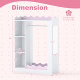 Kids Dress Up Storage with Mirrors and Hanging Rack and Shelves for Bedroom-Pink