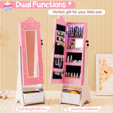Kids Jewelry Armoire Freestanding Jewelry Cabinet with 3-Color Lighted Full Length Mirror