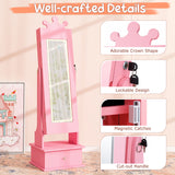 Kids Jewelry Armoire with 3-Color Lighted Full Length Mirror and Inside Led Lights
