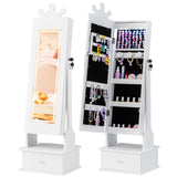 Kids Jewelry Armoire with 3-Color Lighted Full Length Mirror and Inside Led Lights