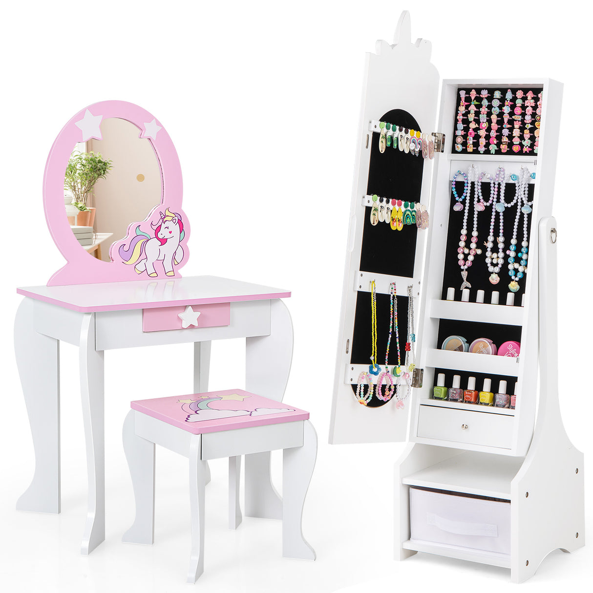Kids Jewelry Armoire Cabinet with Storage and 2 Tilt Angles