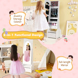 Freestanding Kids Jewelry Armoire Cabinet with Storage and 2 Tilt Angles