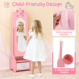 Kids Jewelry Cabinet with Full-Length Mirror for Kids Bedroom and Playroom
