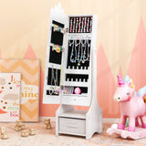Kids Jewelry Cabinet with Full-Length Mirror for Kids Bedroom and Playroom