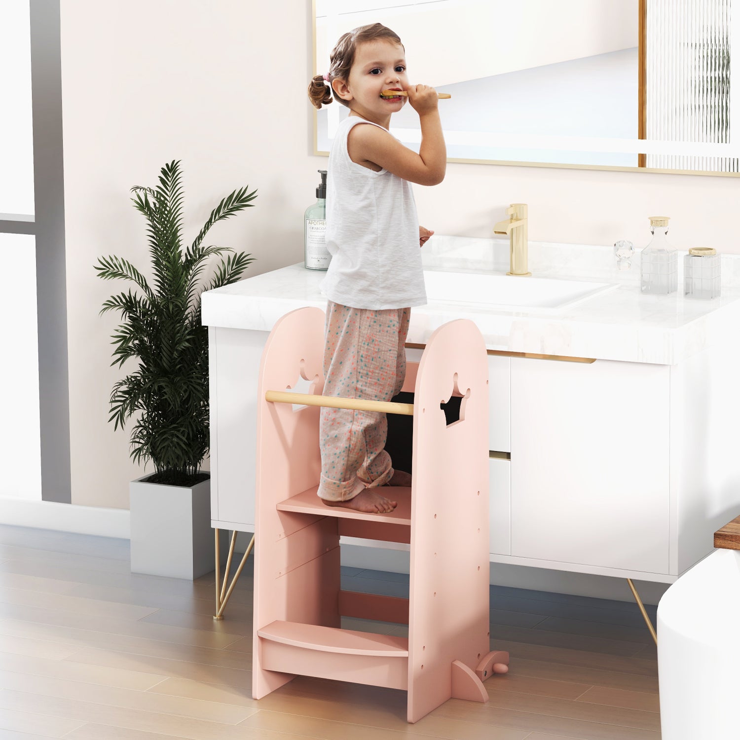 Kids Kitchen Tower Adjustable with Chalkboard and Safety Rail