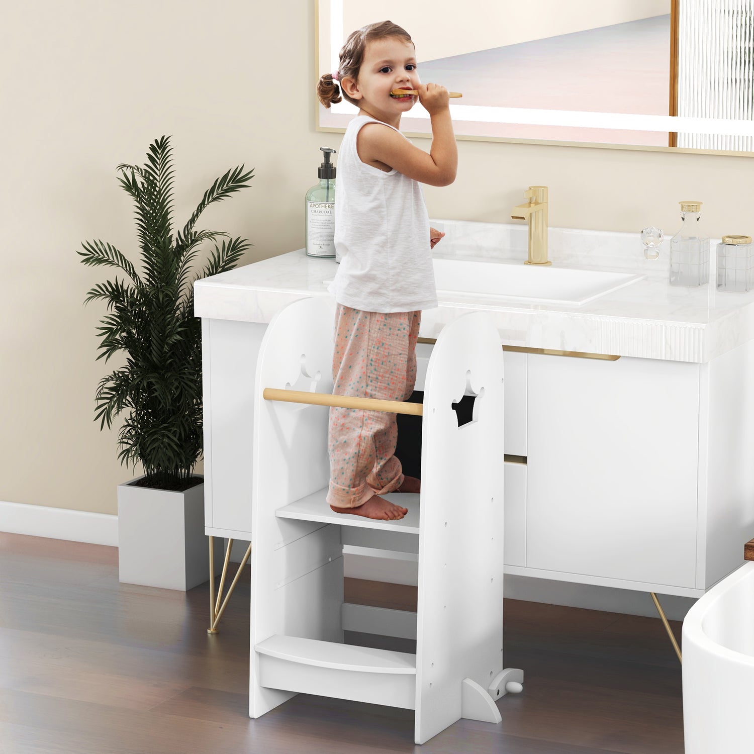 Kids Kitchen Tower Adjustable with Chalkboard and Safety Rail