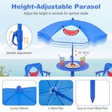 Kids Outdoor Table and Chair Set with 2 Folding Chairs and Height Adjustable Umbrella