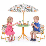 Kids Outdoor Table and Chair Set with 2 Folding Chairs and Height Adjustable Umbrella