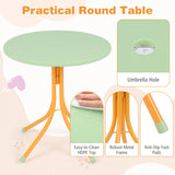 Kids Outdoor Table and Chair Set with 2 Folding Chairs and Height Adjustable Umbrella