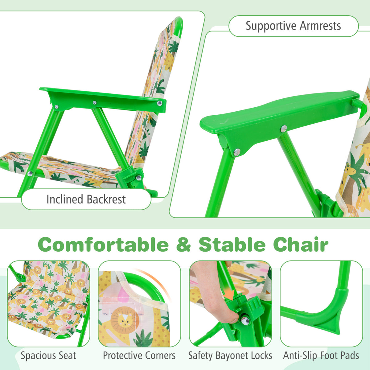 Kids Outdoor Table and Chair Set with 2 Folding Chairs and Height Adjustable Umbrella