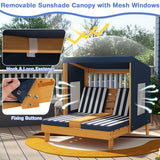 Kids Patio Lounge Chair with Cup Holders and Awning