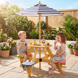 Kids Picnic Table with Stools and Foldable Adjustable Umbrella for Backyard and Patio-Blue
