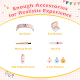 Kids Pretend Nail Salon Playset with Wooden Toddlers Makeup - Pink