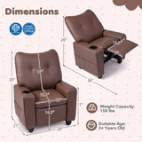 Kids Recliner with Cup Holder Armrests and Adjustable Backrest for Playroom