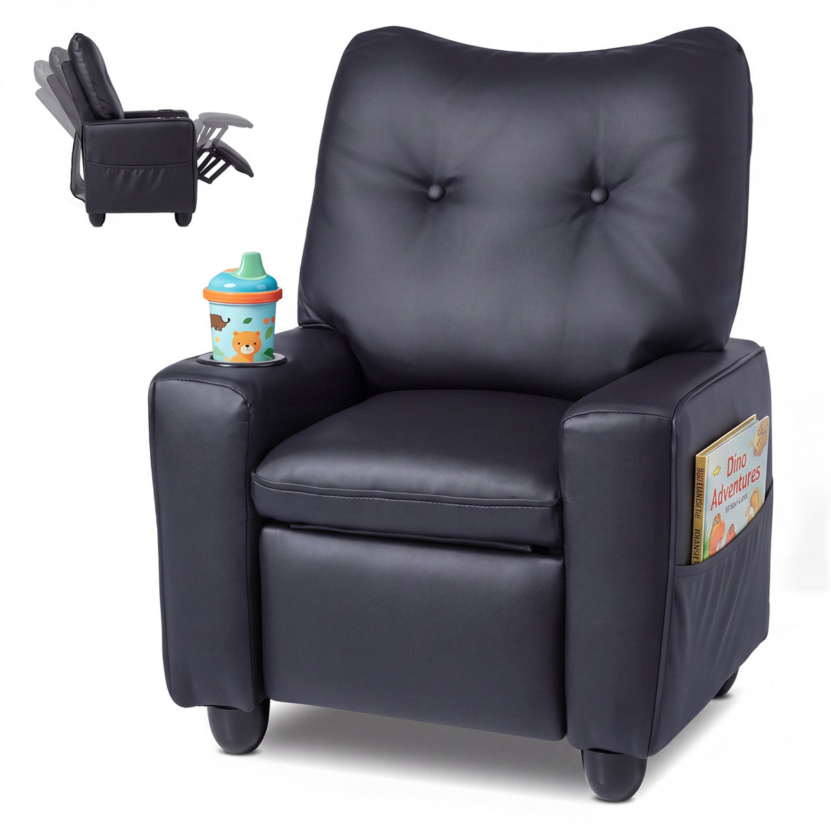 Kids Recliner with Cup Holder Armrests and Adjustable Backrest for Playroom