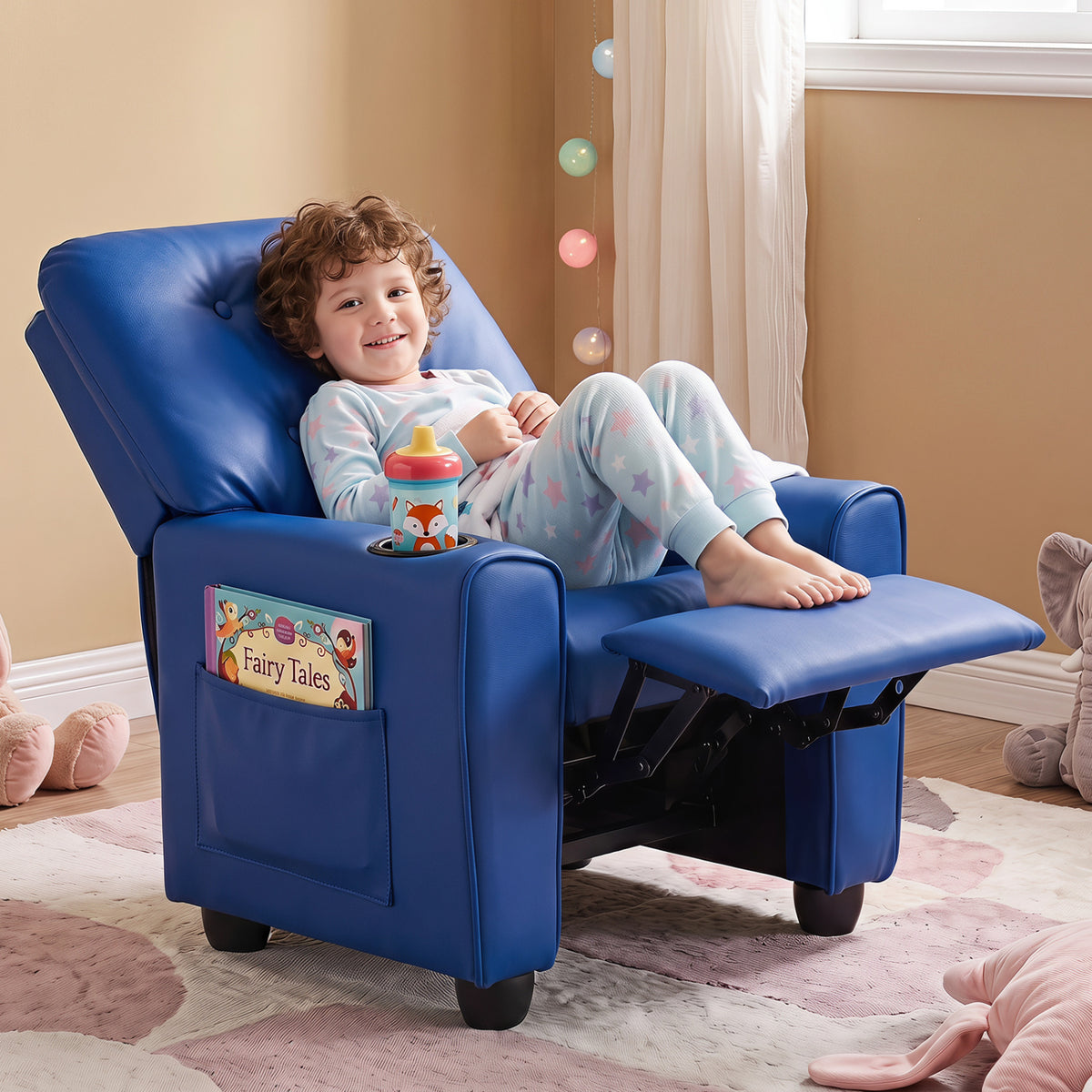 Kids Recliner with Cup Holder & Armrests and Adjustable Backrest Footrest
