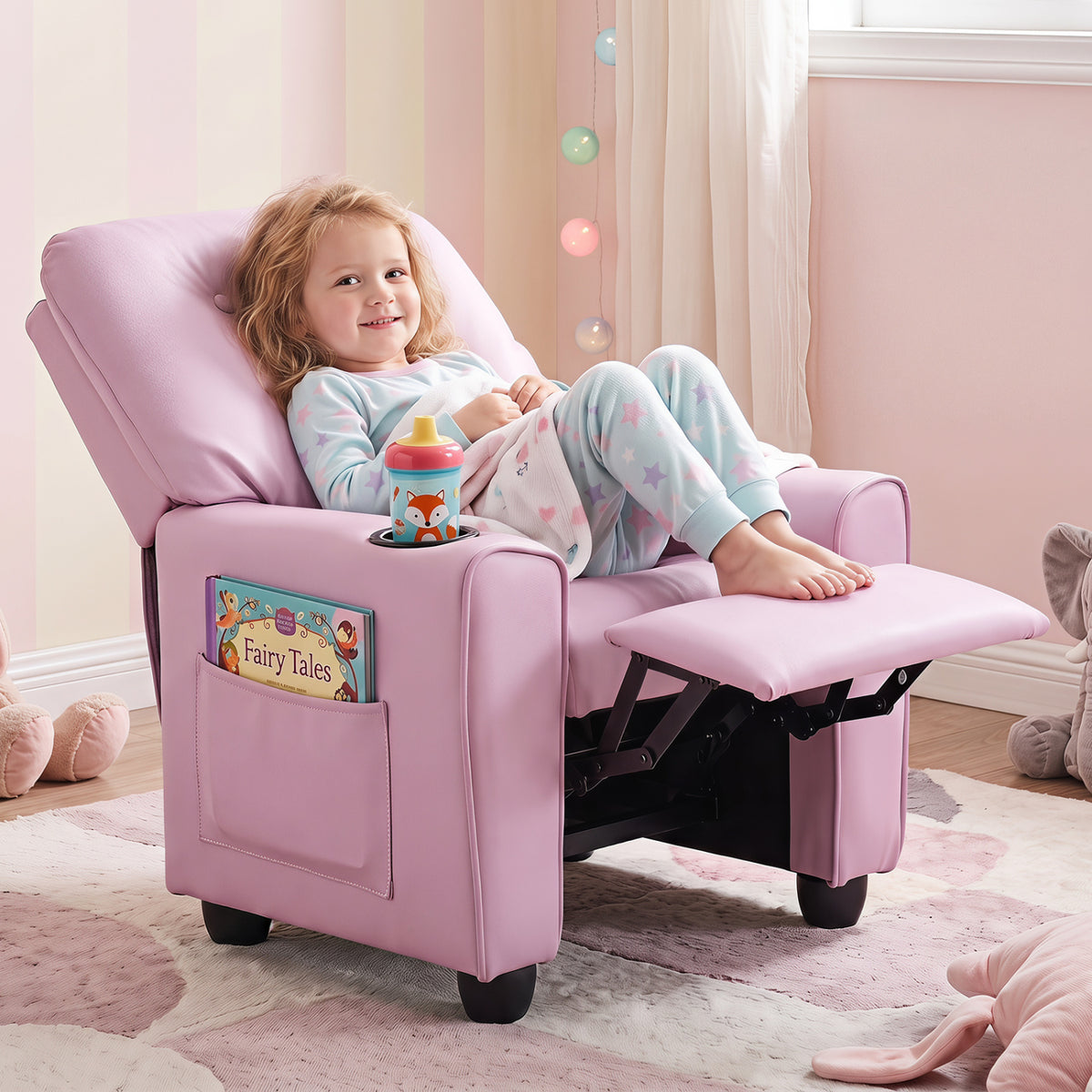Kids Recliner with Cup Holder & Armrests and Adjustable Backrest Footrest