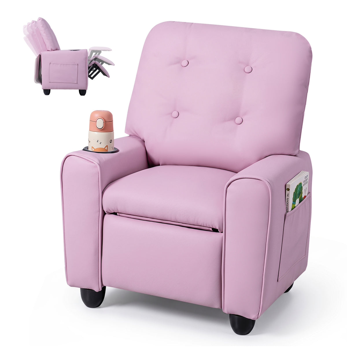 Kids Recliner with Cup Holder & Armrests and Adjustable Backrest Footrest