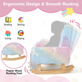 Kids Rocking Chair Upholstered Flannel Children Rocker with Solid Poplar Wood Rocking Feet