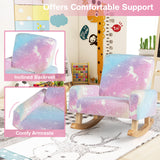 Kids Rocking Chair Upholstered Flannel Children Rocker with Solid Poplar Wood Rocking Feet
