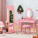 Kids Room Furniture Set Princess Vanity Table and Stool Set with Mirror and Drawer