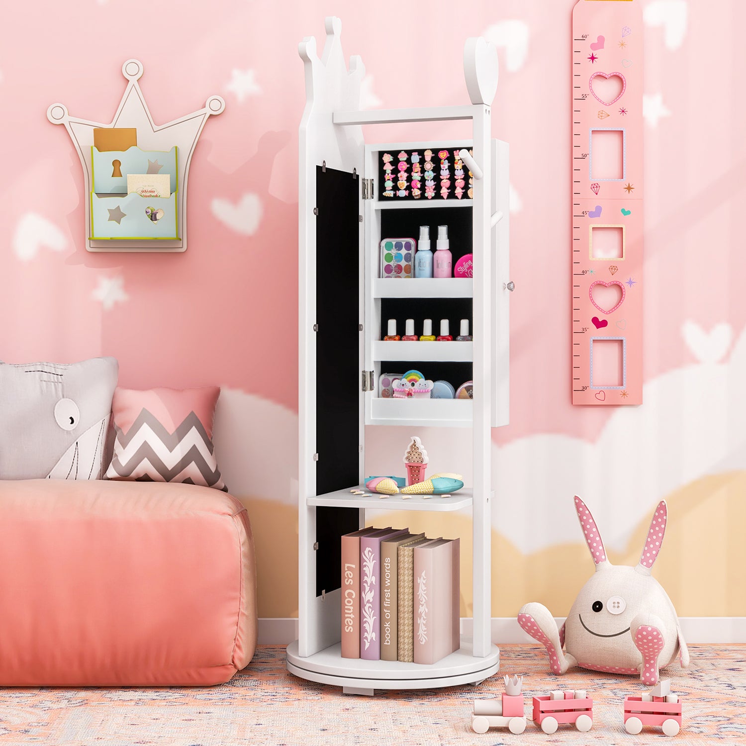 Kids Room Furniture Set Princess Vanity Table and Stool Set with Mirror and Drawer