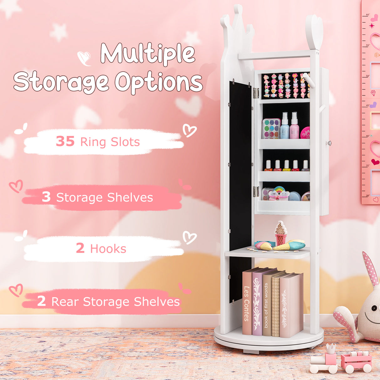 Kids Room Furniture Set Princess Vanity Table and Stool Set with Mirror and Drawer