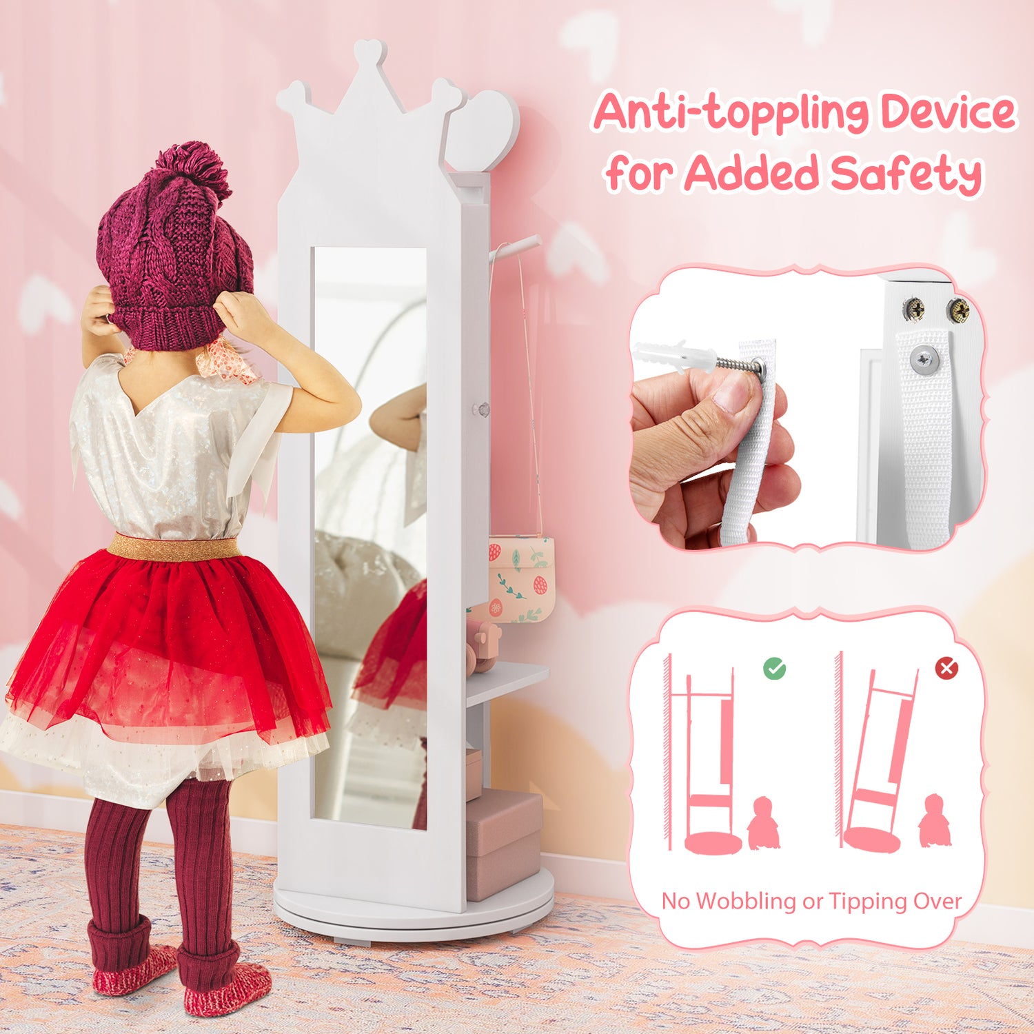 Kids Room Furniture Set Princess Vanity Table and Stool Set with Mirror and Drawer