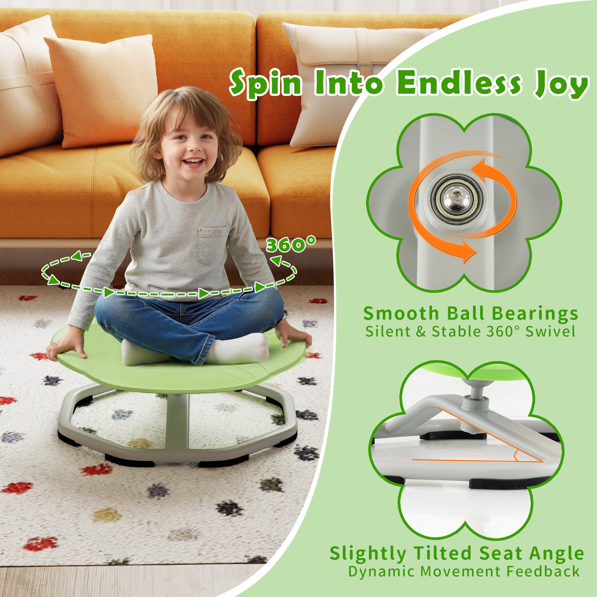 Kids Sensory Swivel Chair Cat Claw 360Â° Spinning Chair with Non-Slip Metal Base