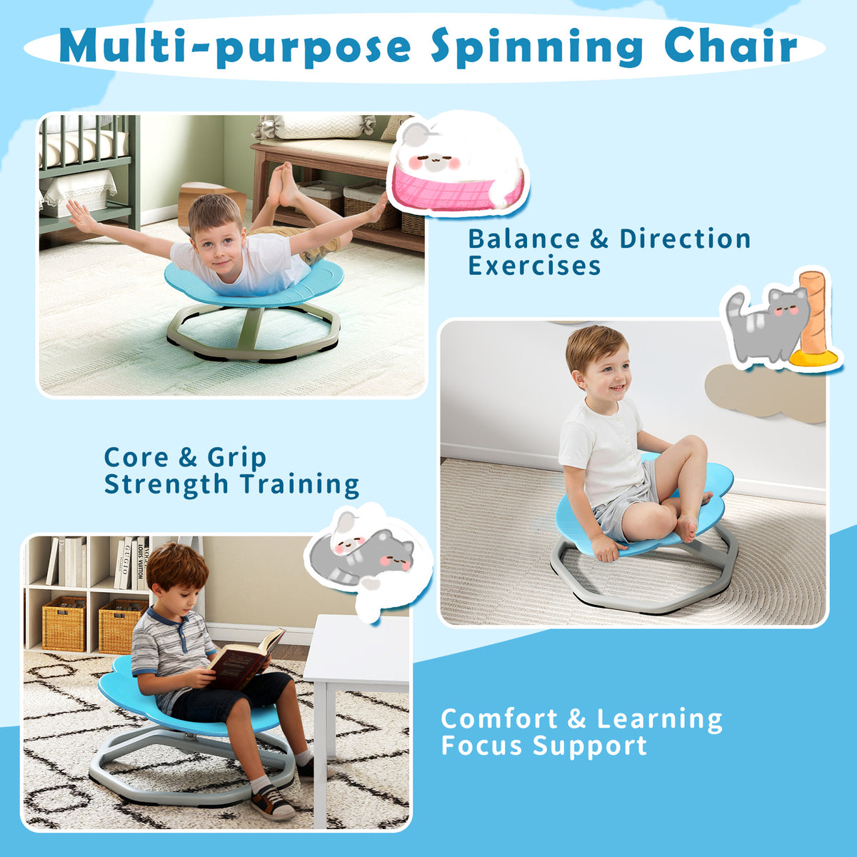 Kids Sensory Swivel Chair Cat Claw 360Â° Spinning Chair with Non-Slip Metal Base