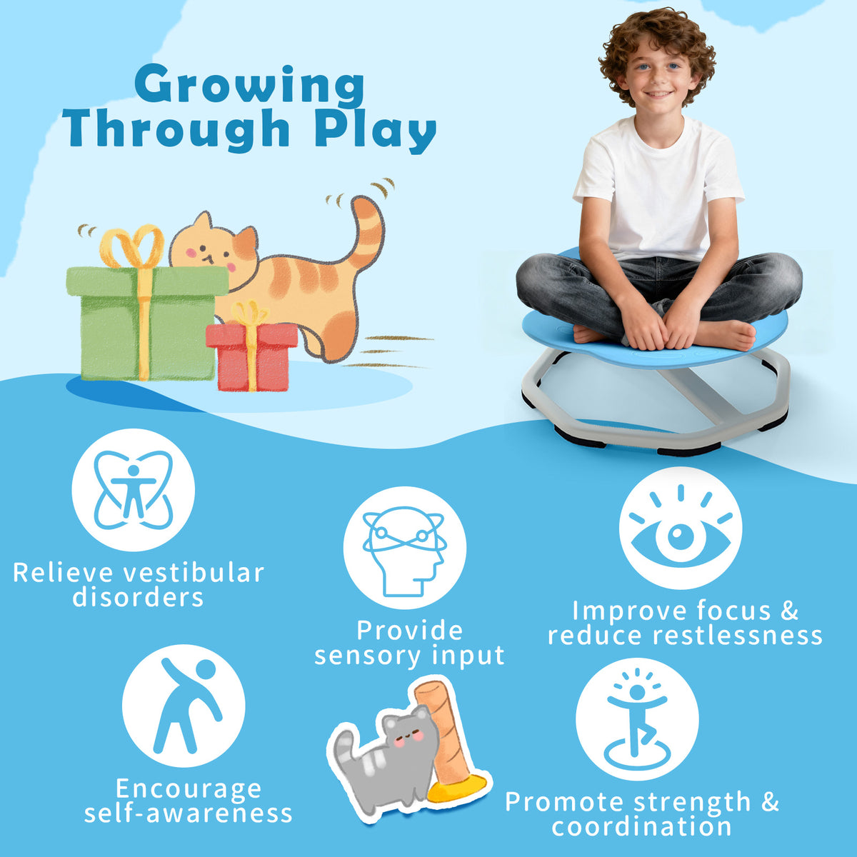 Kids Sensory Swivel Chair Cat Claw 360Â° Spinning Chair with Non-Slip Metal Base