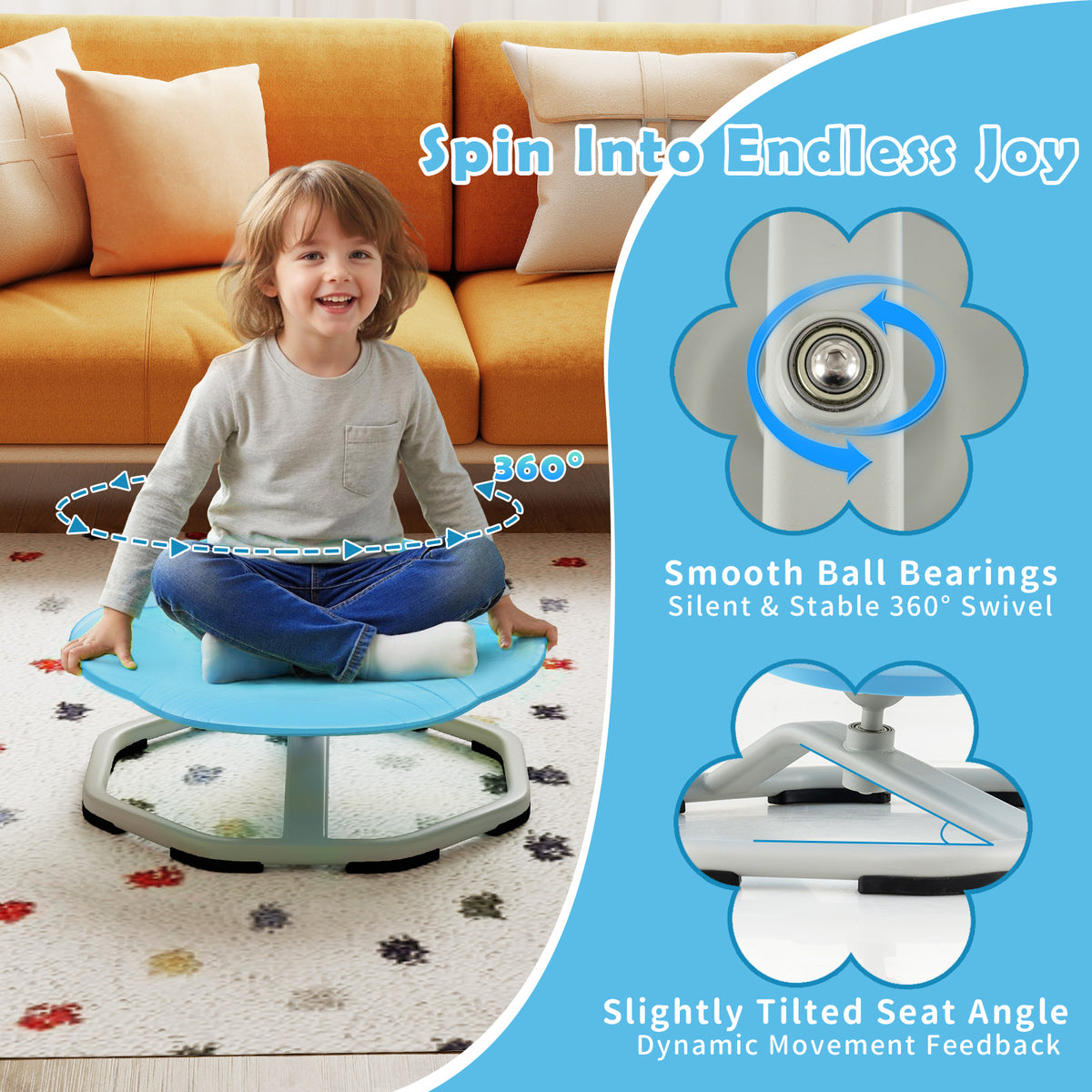 Kids Sensory Swivel Chair Cat Claw 360Â° Spinning Chair with Non-Slip Metal Base