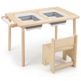 Kids Sensory Table Set with Adjustable Height and 2 Storage Bins-Natural