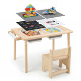 Kids Sensory Table Set with Adjustable Height and 2 Storage Bins-Natural
