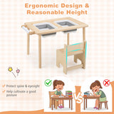 Kids Sensory Table Set with Adjustable Height and 2 Storage Bins-Natural