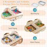 Kids Sensory Table Set with Adjustable Height and 2 Storage Bins-Natural