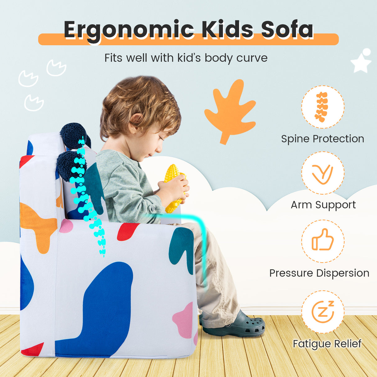 High-density Padding Kids Sofa with Armrest and Extra Pilow
