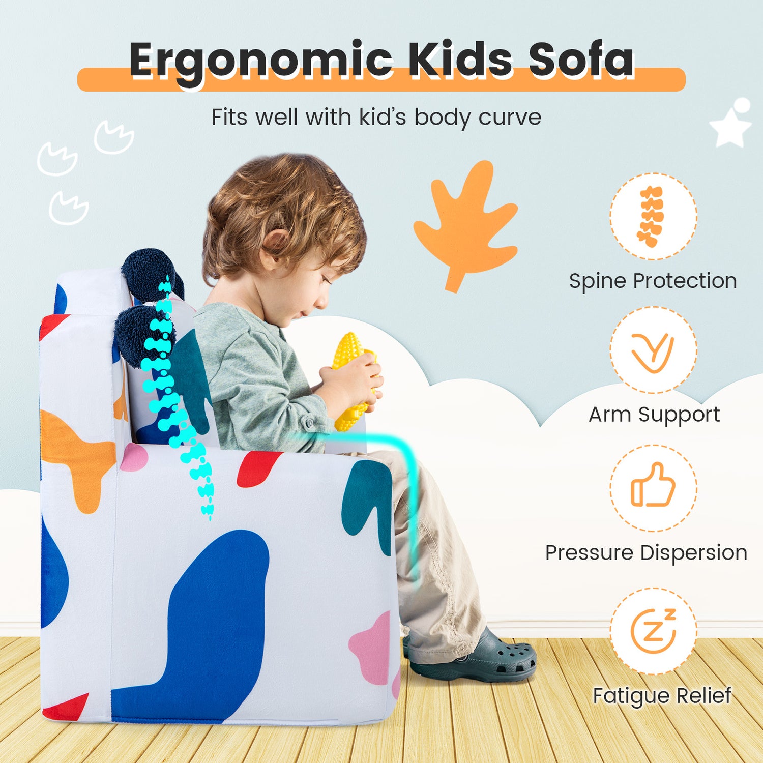 High-density Padding Kids Sofa with Armrest and Extra Pilow