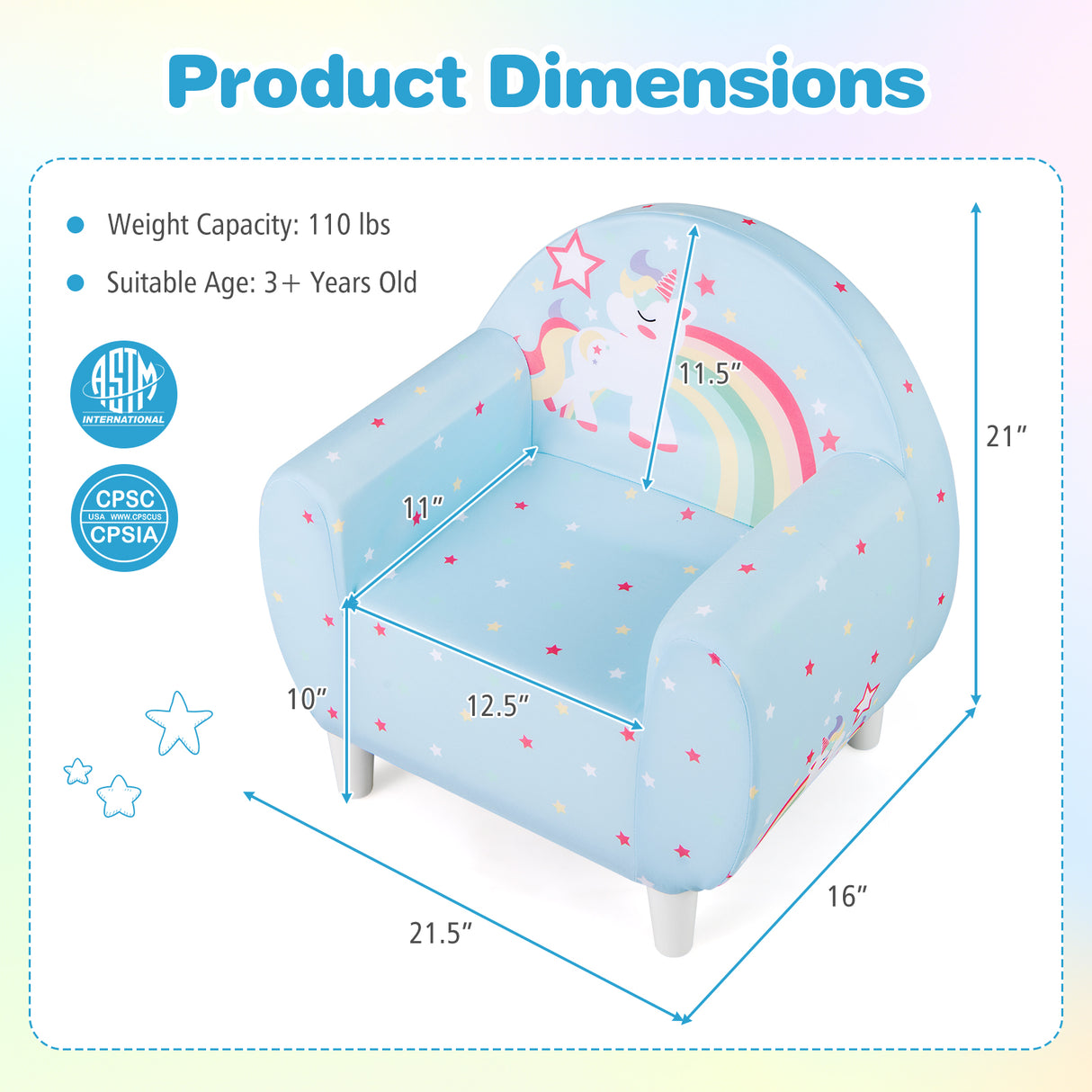 Kids Sofa with Breathable Spandex Fabric and High-density Sponge Filling for Boys and Girls