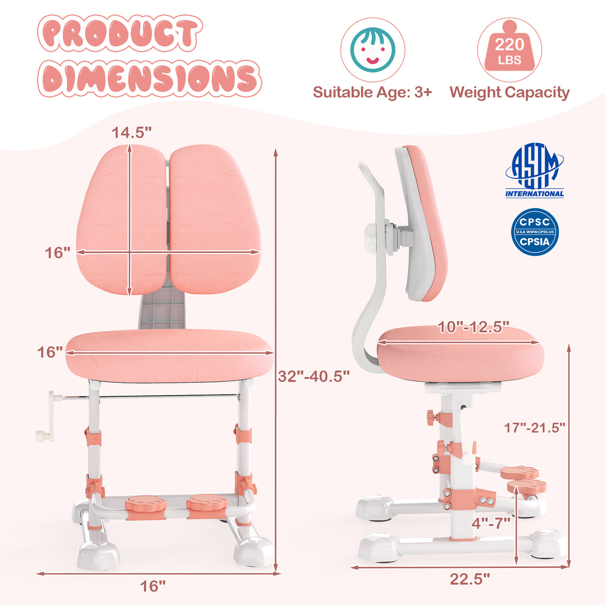 Kids Study Chair with Adjustable Double Backrest and Footrest