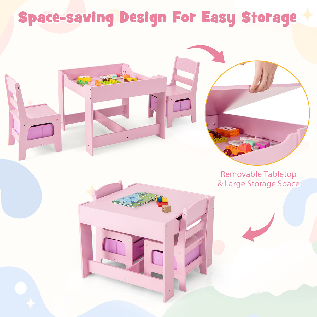 Kids Table Chairs Set With Storage Boxes Blackboard Whiteboard Drawing