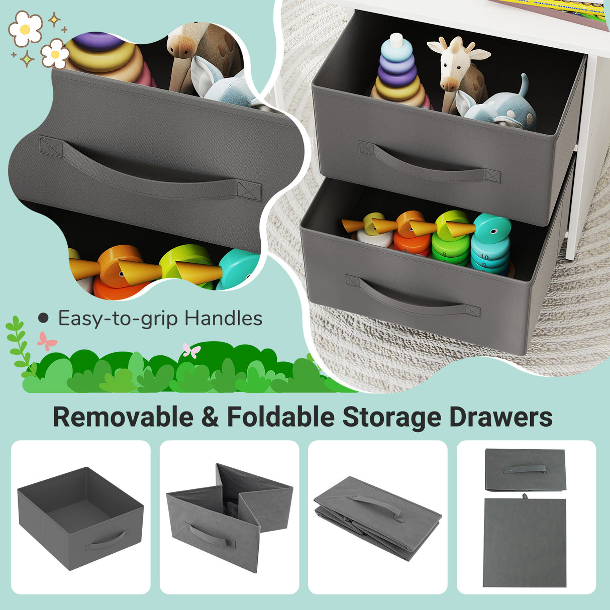 Kids Table and 2 Chairs Set Removable Storage Drawers