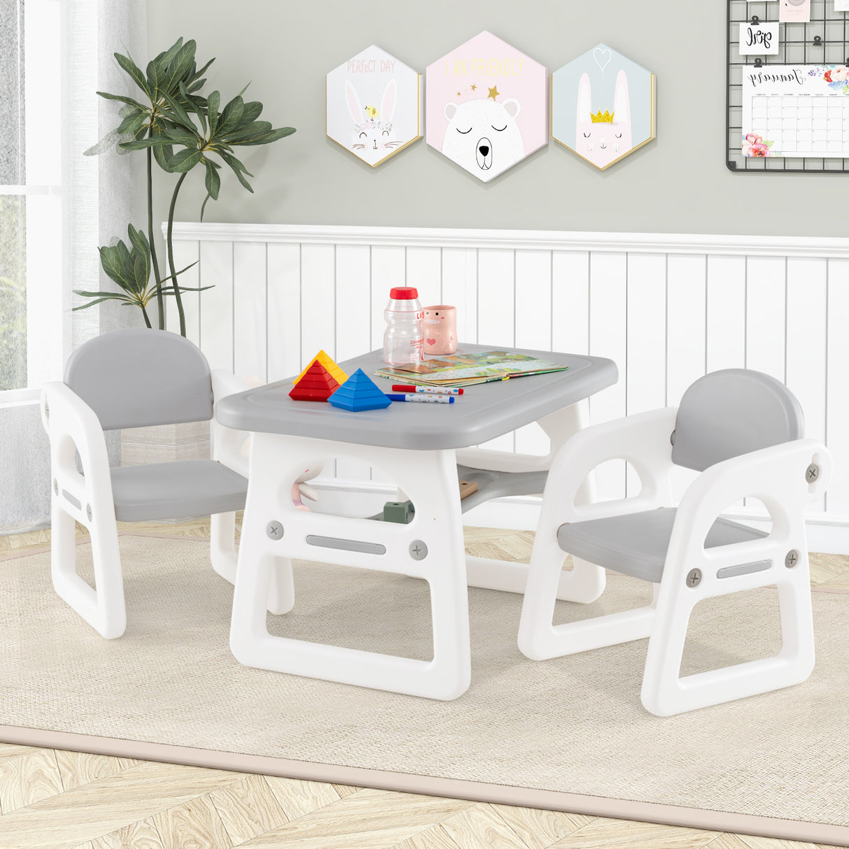Kids Table and Chair Set with Building Blocks