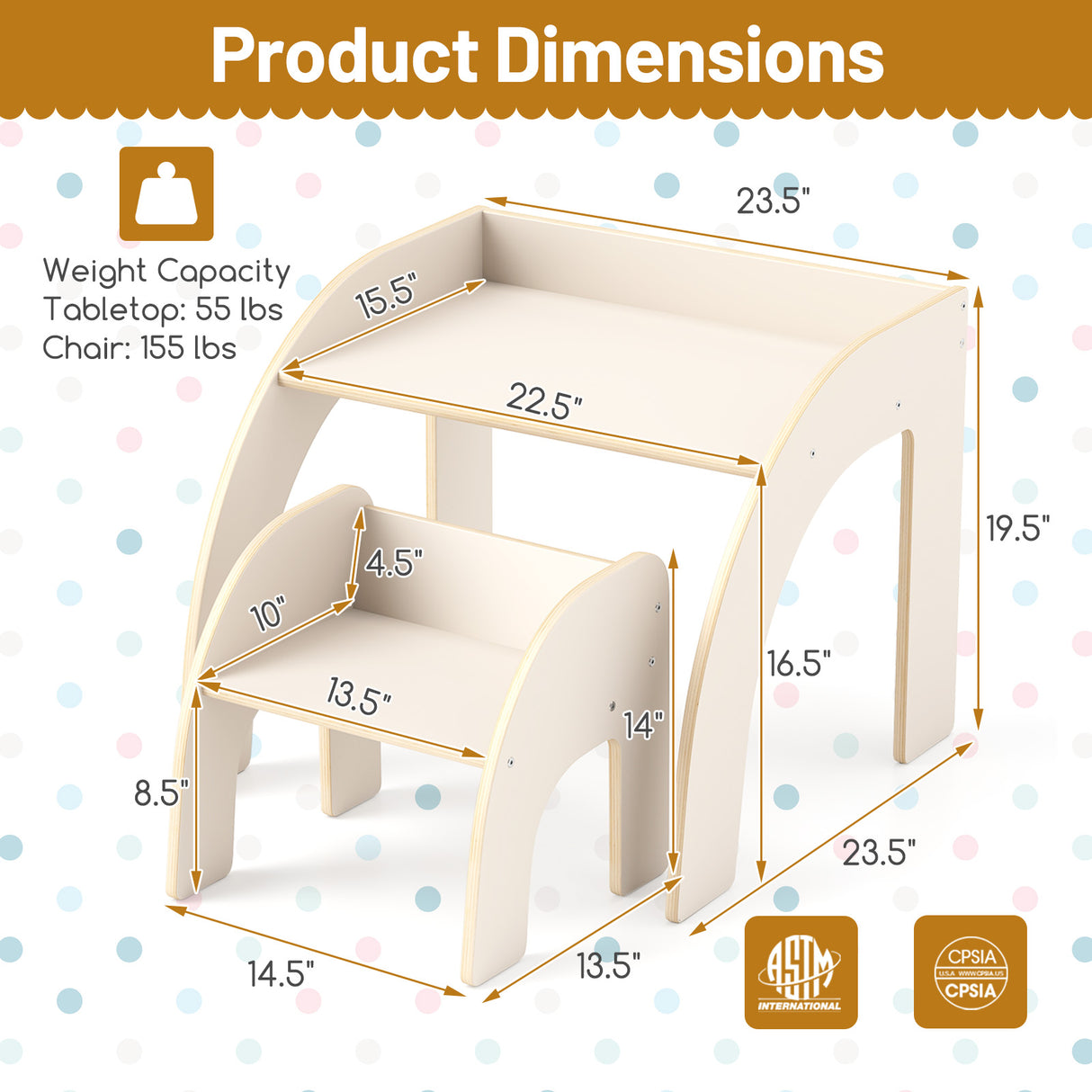Kids Table and Chair Set with Wide Tabletop and Curved Edges for Kids Room