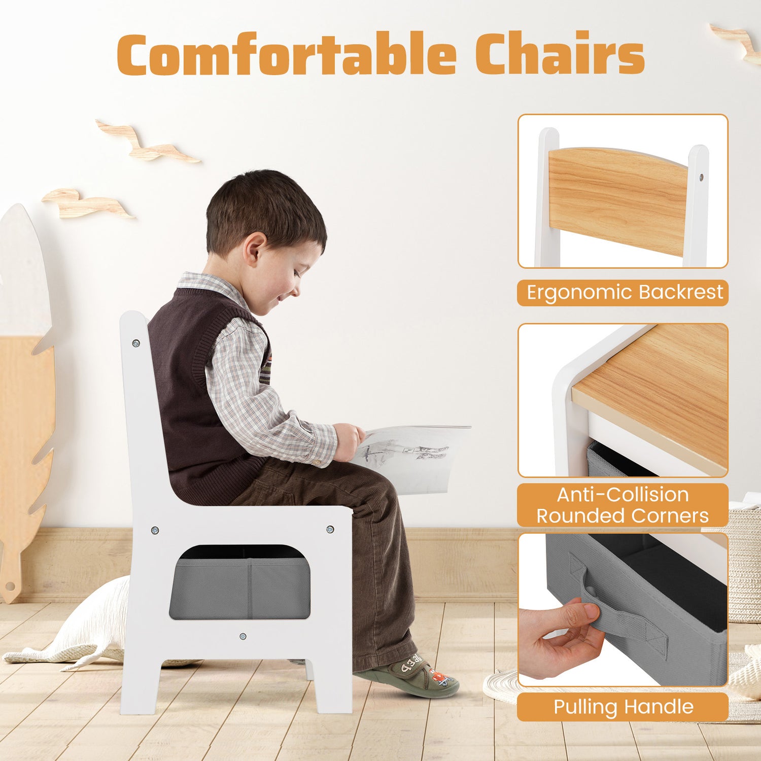 4 in 1 Kids Toddler Activity Table and Chairs Set with Reversible Tabletop