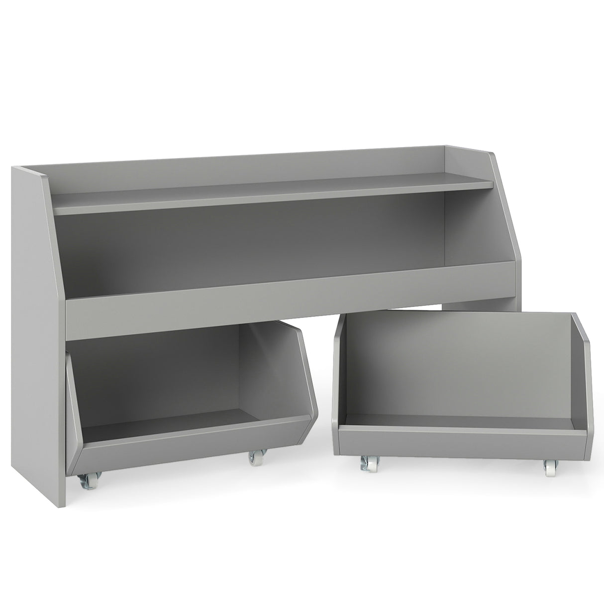 Kids Toy Storage Organizer Wooden Bookcase with 2 Movable Drawers
