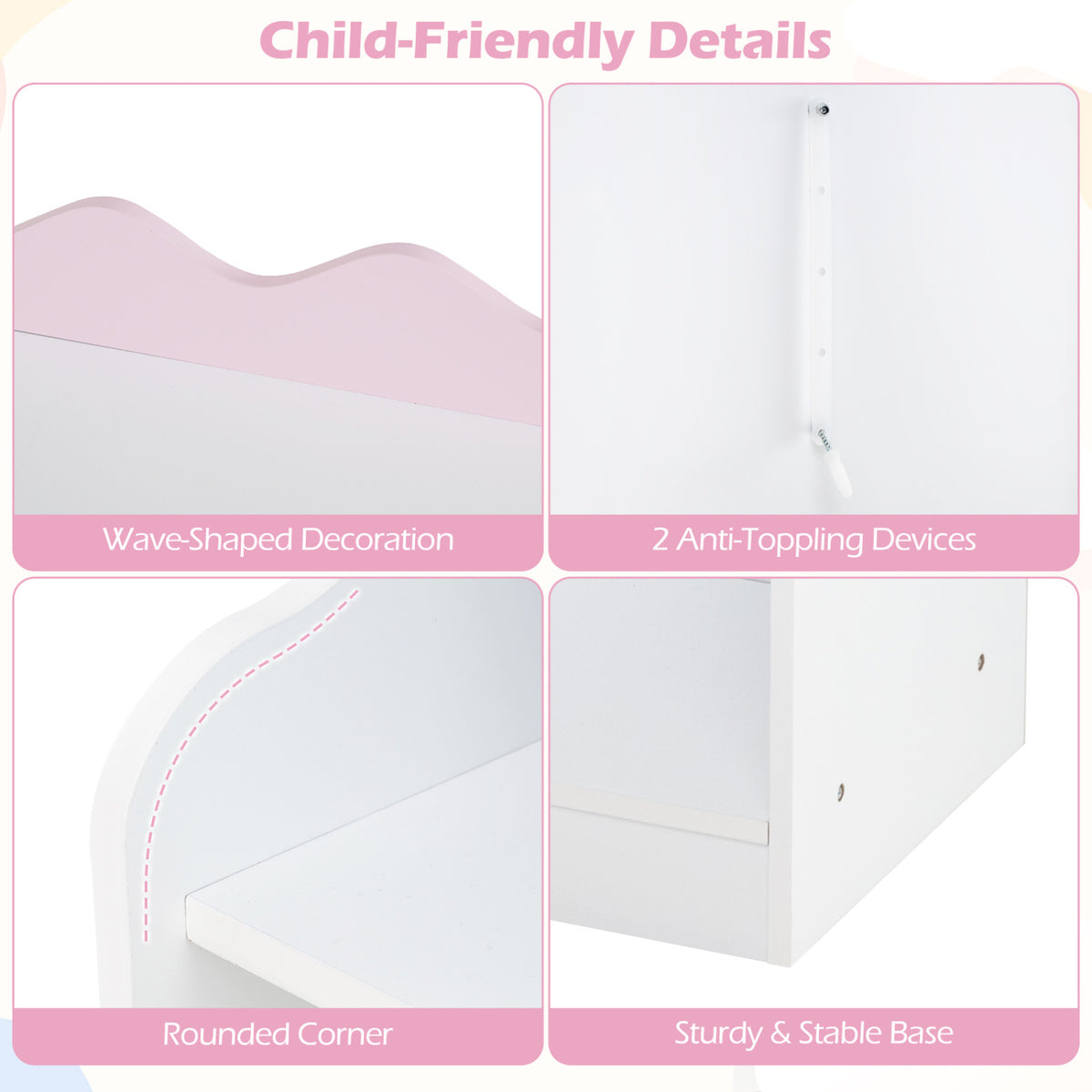Kids Toy Storage Organizer Children Dress up Closet Wardrobe with Clothing Rack-Pink