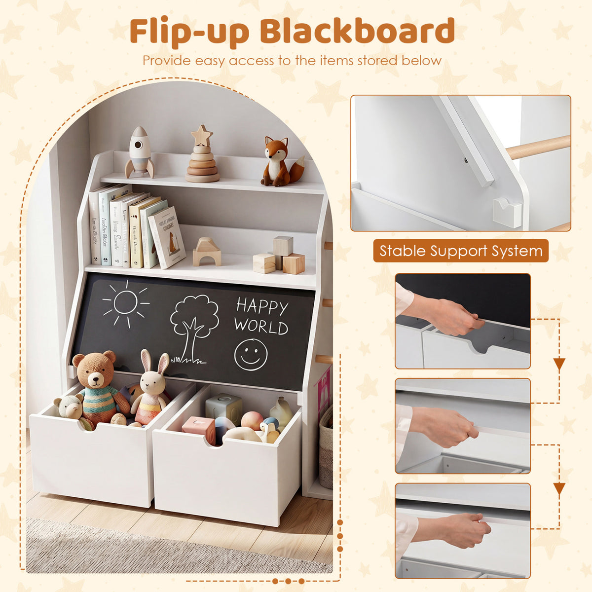 Kids Toy Storage Organizer with Flip-up Blackboard