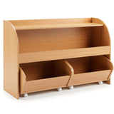 Kids Toy Storage Organizer with 2 Rolling Drawers & 3-Tier Bookshelf for Playroom
