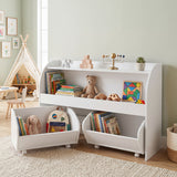Kids Toy Storage Organizer with 2 Rolling Drawers & 3-Tier Bookshelf for Playroom